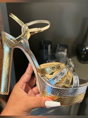 Jessica Simpson Metallic Gold and Silver Platform High Heel Sandals